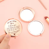 Limited Edition: 65mm Round Dual-Sided Button Mirror in Romantic Rose Gold. Mom's Blessings engraved, 2x Magnification, HD Glass, In-stock for quick delivery. Perfect for any festive occasion, a thoughtful gift choice! ๐น๐โจ
